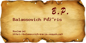 Balassovich Páris névjegykártya